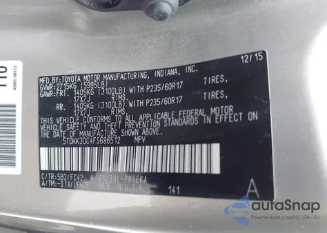 2015 Toyota Sienna Le 8 Passenger from USA, damaged, VIN 5TDKK3DC4FS686512